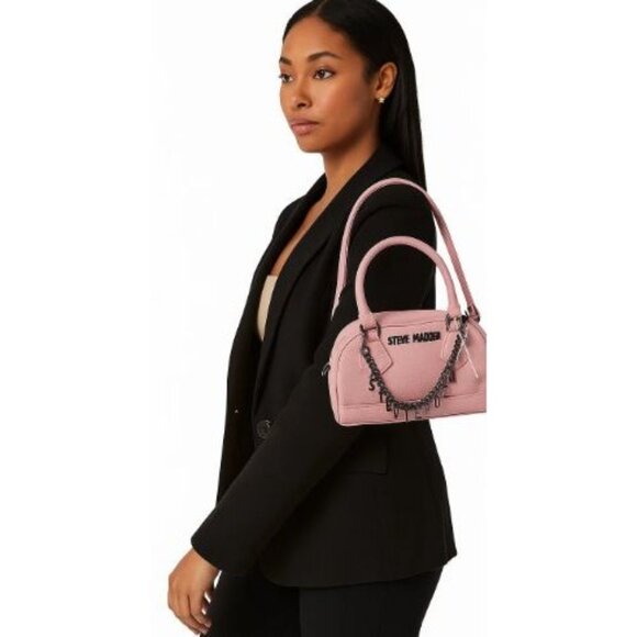 Steve Madden Mini Pink Satchel With Chain Accents Removable Strap Stylish - Picture 2 of 10